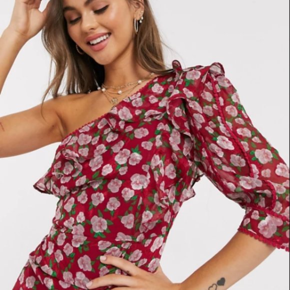 Dark Pink One Shoulder Ruched Side Mini Dress - Picture 3 of 7